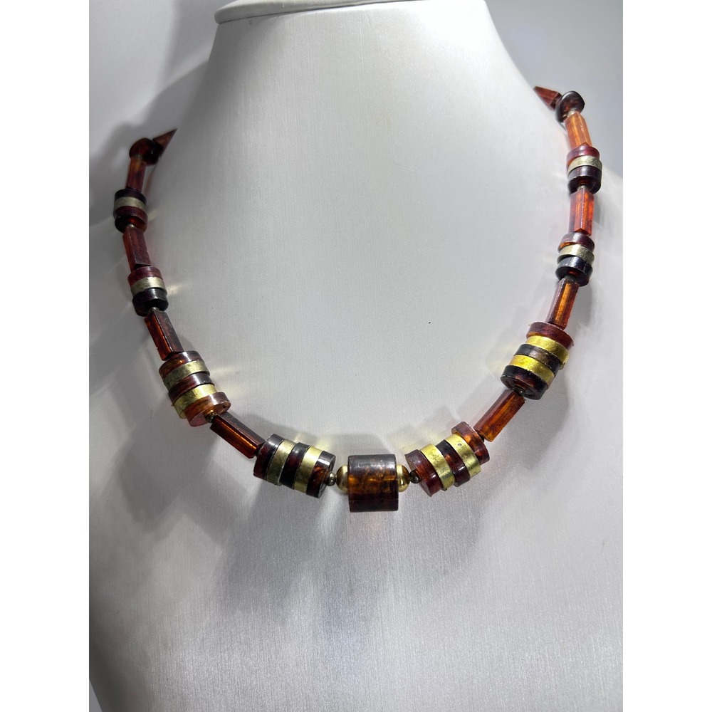 Unbranded Beaded Necklace Women OS Amber Gold Good Vintage Geometric Statement
